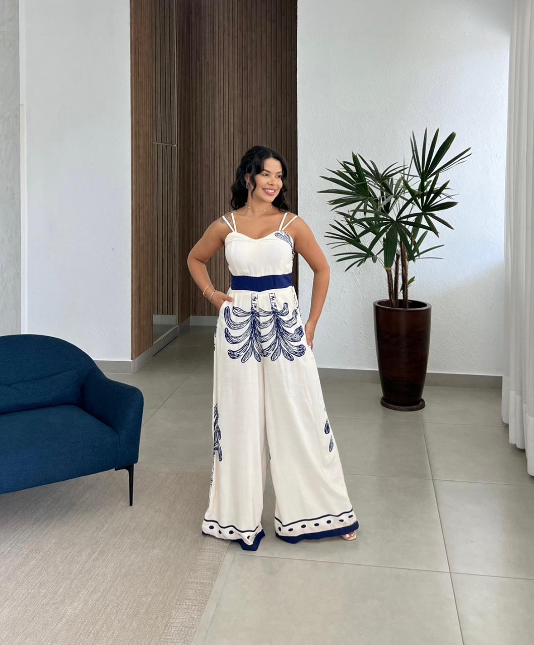 Macacão Longo Pantalona Alça Dupla Inspiração Indiano