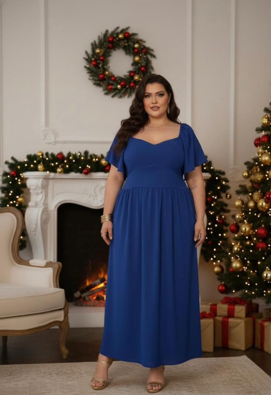 Vestidos Longos Lisos com Manga Plus Size