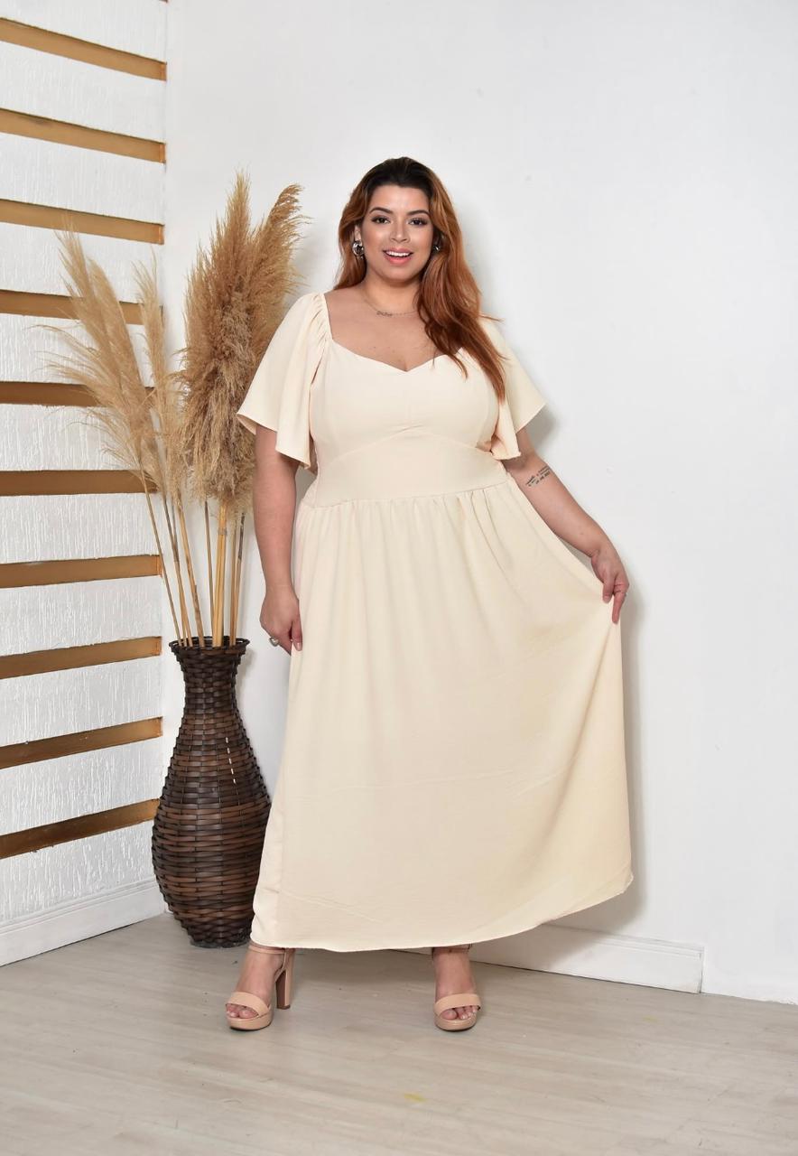 Vestidos Longos Lisos com Manga Plus Size