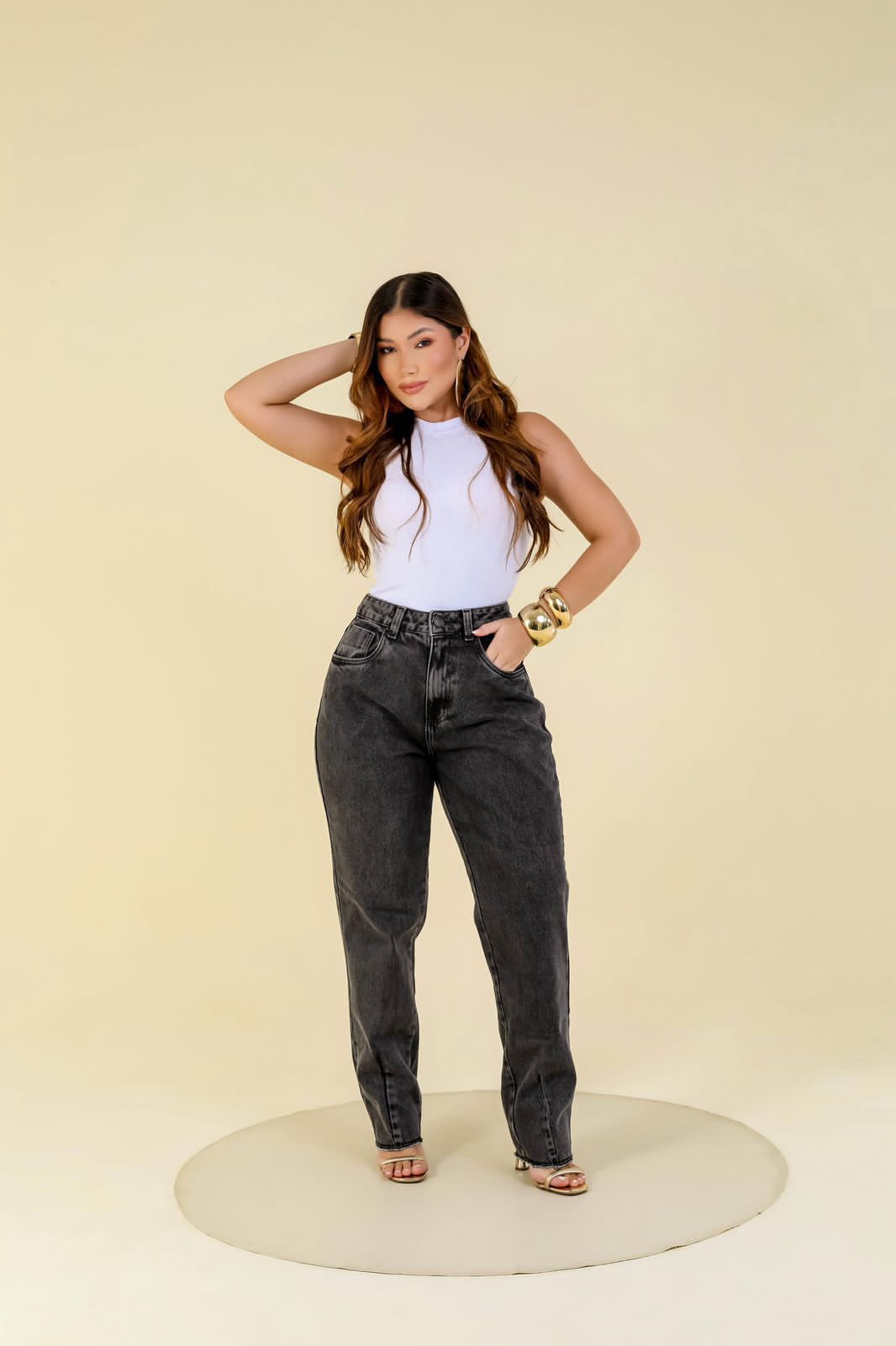 Calça Jeans Feminina MOM Marmorizada