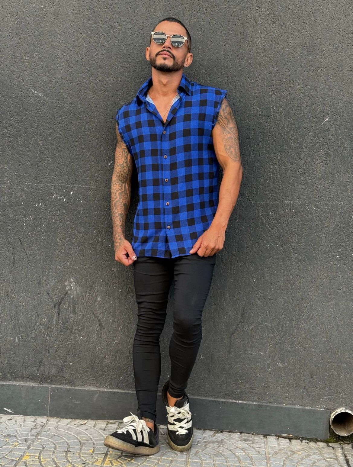 Camisa Regata Xadrez com Botão Masculina