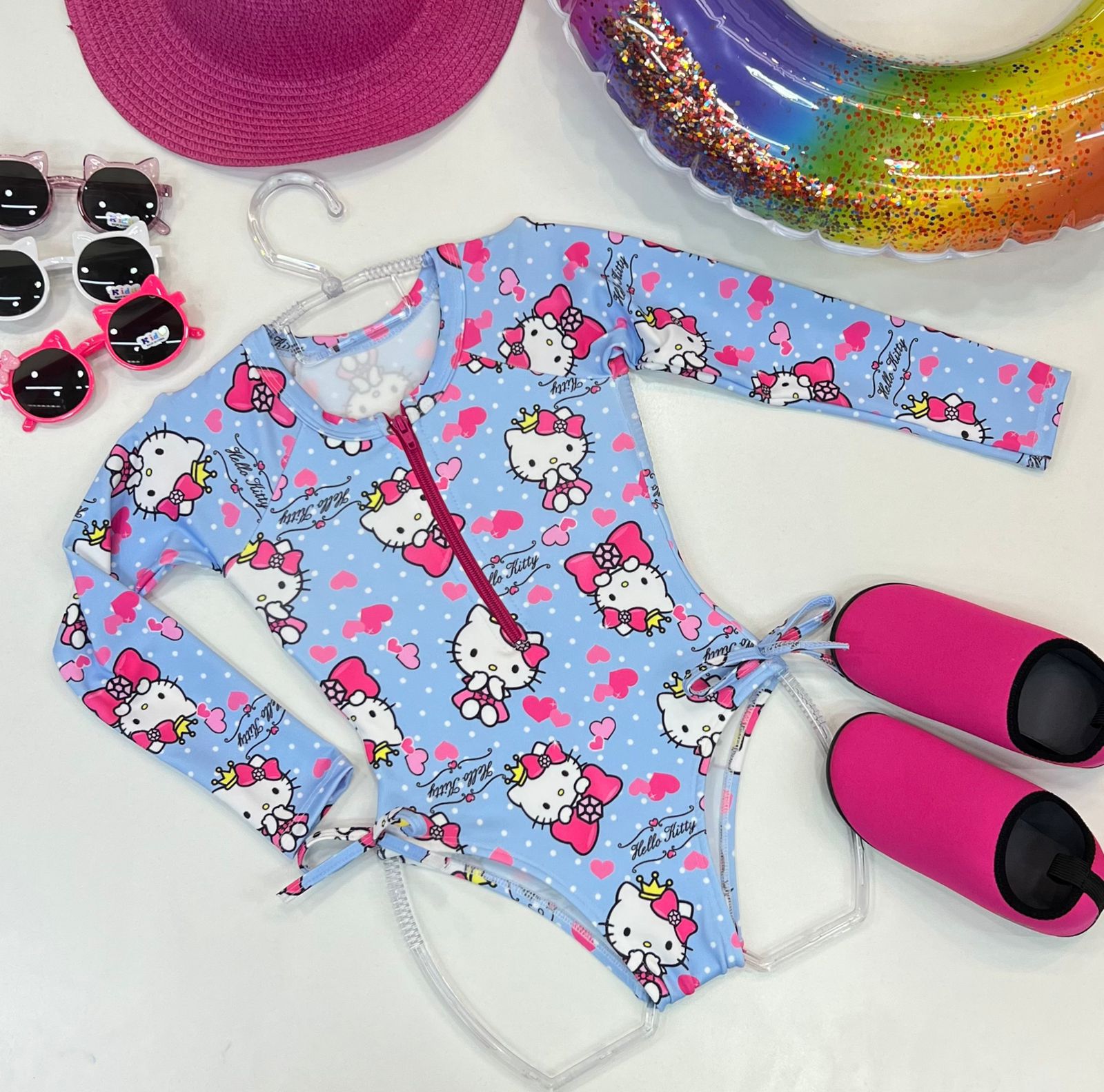 Maiô Infantil com Proteção UV Estampa Hello Kitty