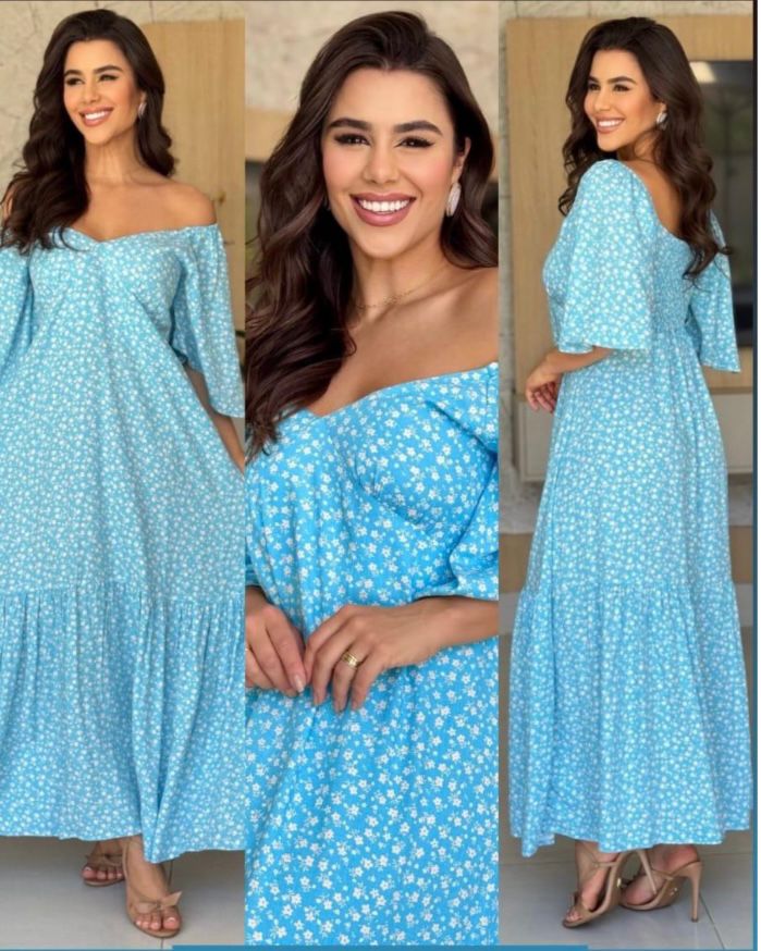 Vestidos Longos com Manga e Decote V Mini Florais