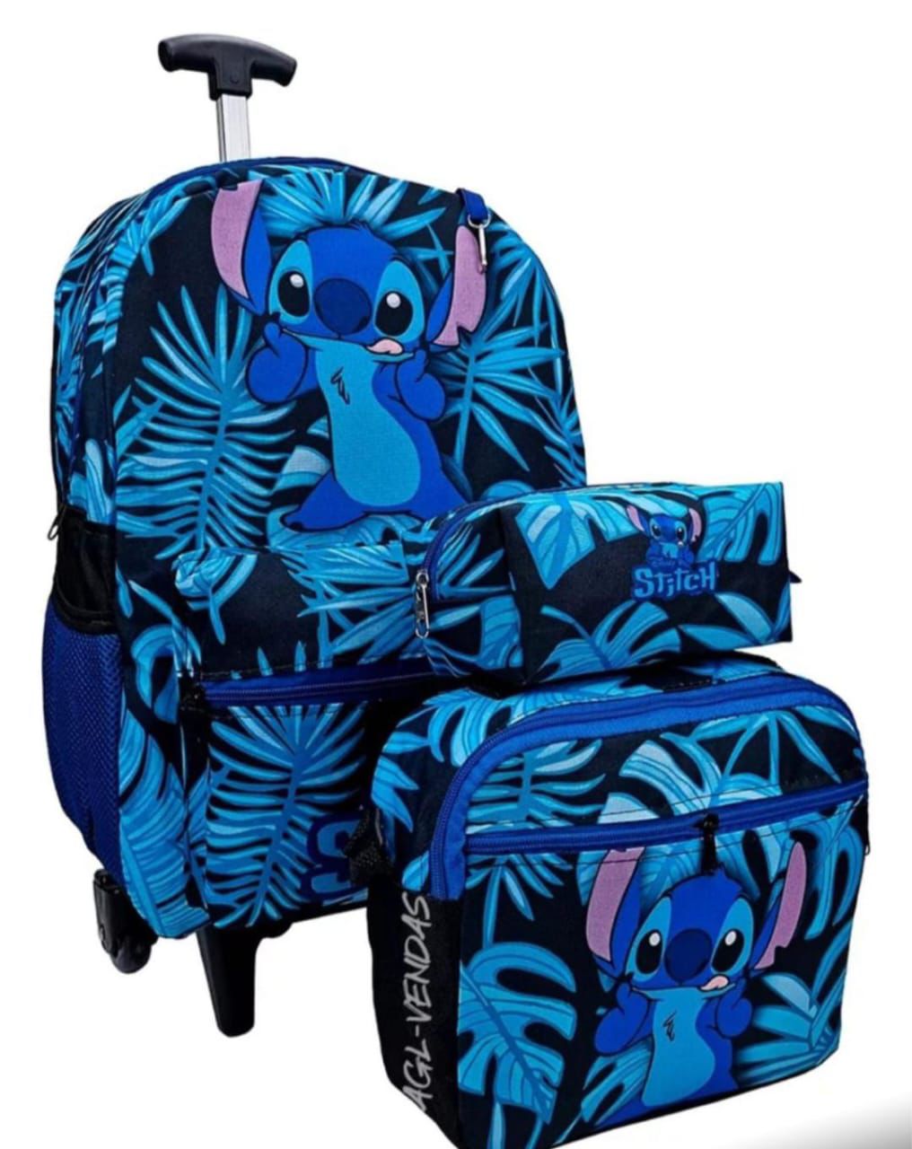 Kit Infantil Mochila com Carrinho + Lancheira + Estojo Personagens