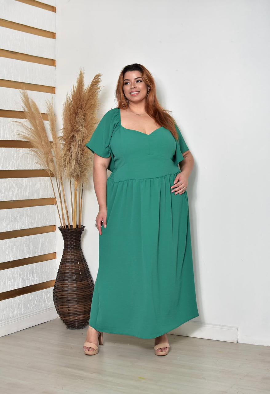 Vestidos Longos Lisos com Manga Plus Size