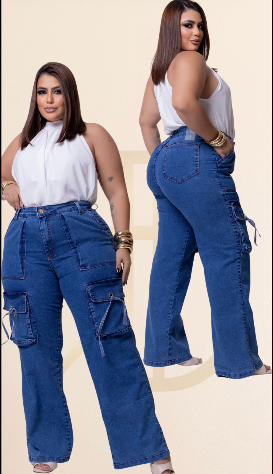 Calça Jeans Plus Size Wedeleg Cargo