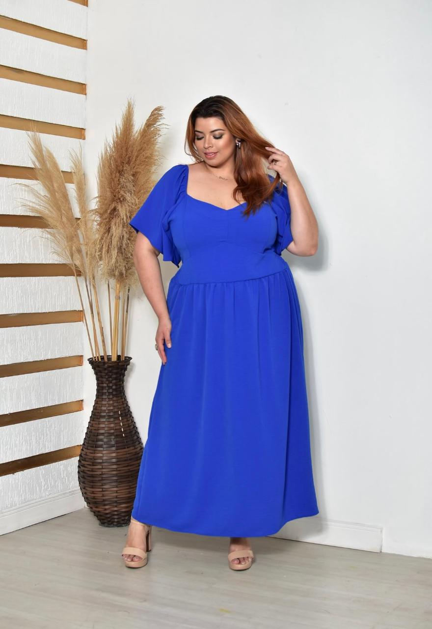 Vestidos Longos Lisos com Manga Plus Size