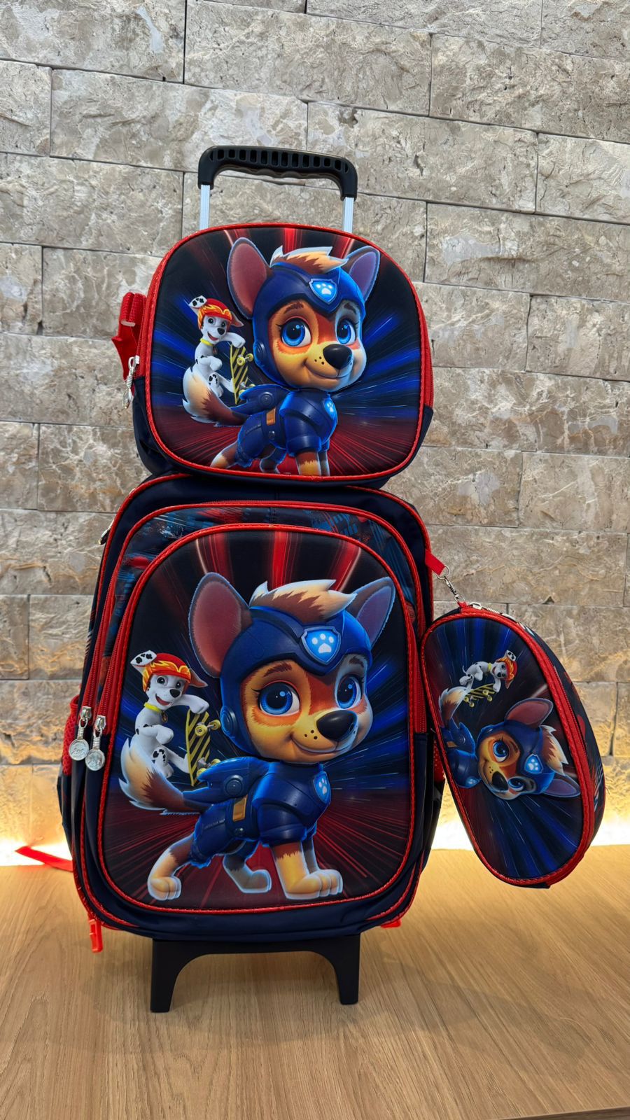 Kit Infantil Mochila com Carrinho + Lancheira + Estojo Personagens