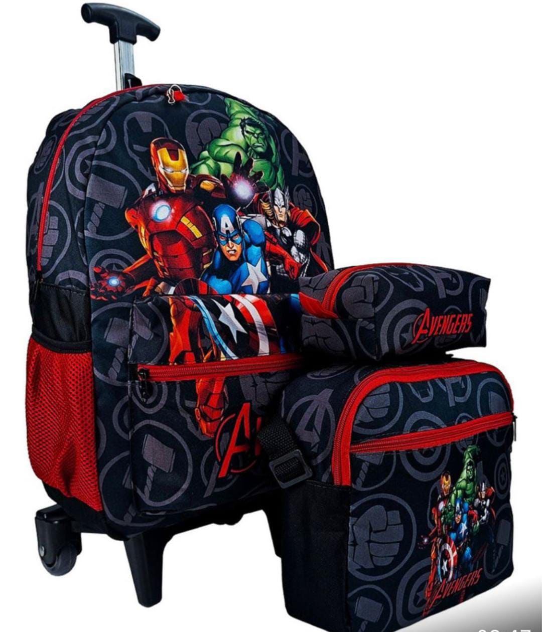 Kit Infantil Mochila com Carrinho + Lancheira + Estojo Personagens