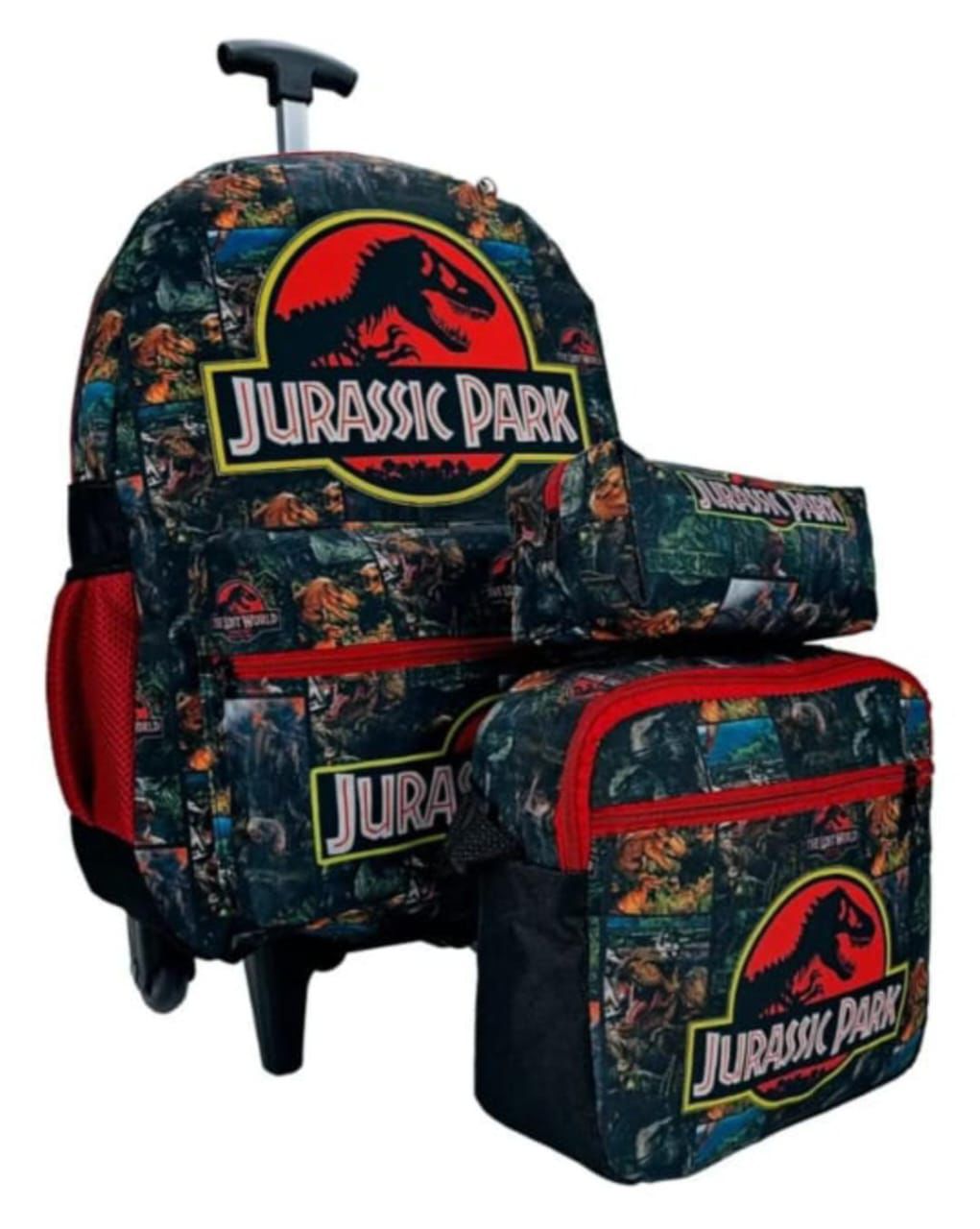 Kit Infantil Mochila com Carrinho + Lancheira + Estojo Personagens