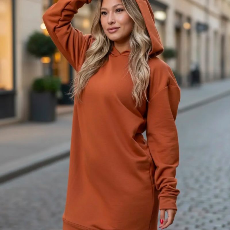 Vestido Blusão de Moletom com Capuz