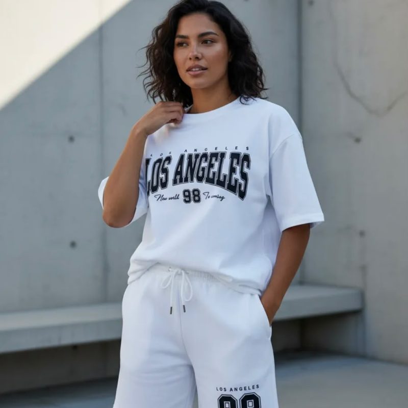 Conjunto Feminino Moletom Short com Camiseta Los Angeles