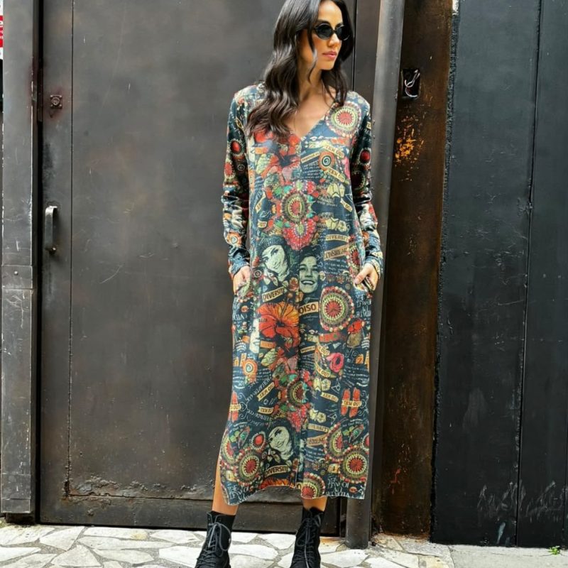 Vestido Manga Longa Estampado