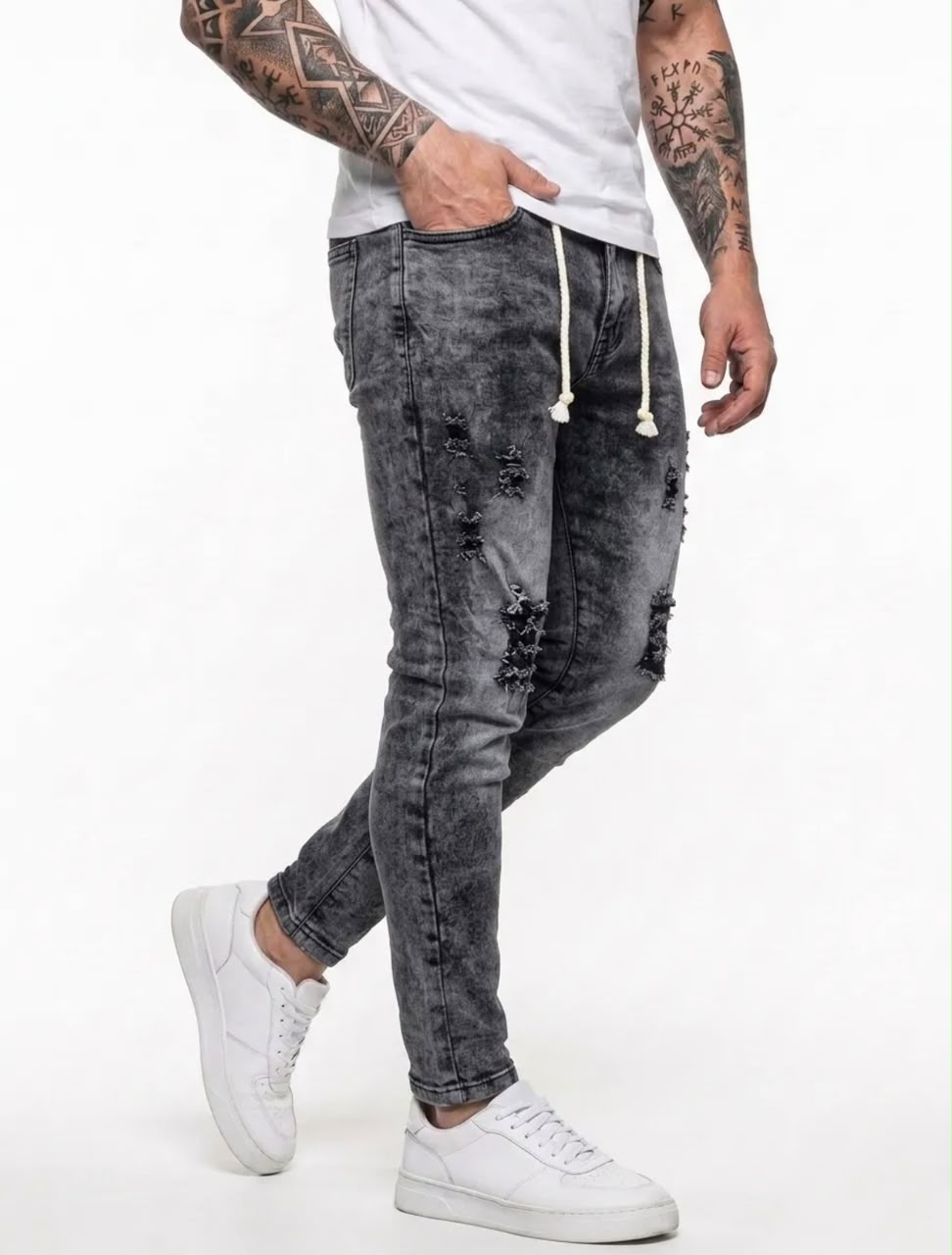 Calça jeans masculina skinny destroyed - Imagem 3