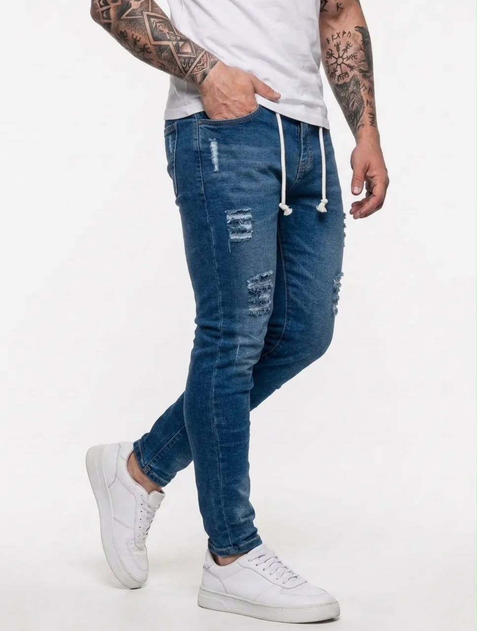 Calça jeans masculina skinny destroyed - Imagem 4
