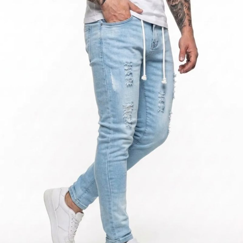 Calça jeans masculina skinny destroyed