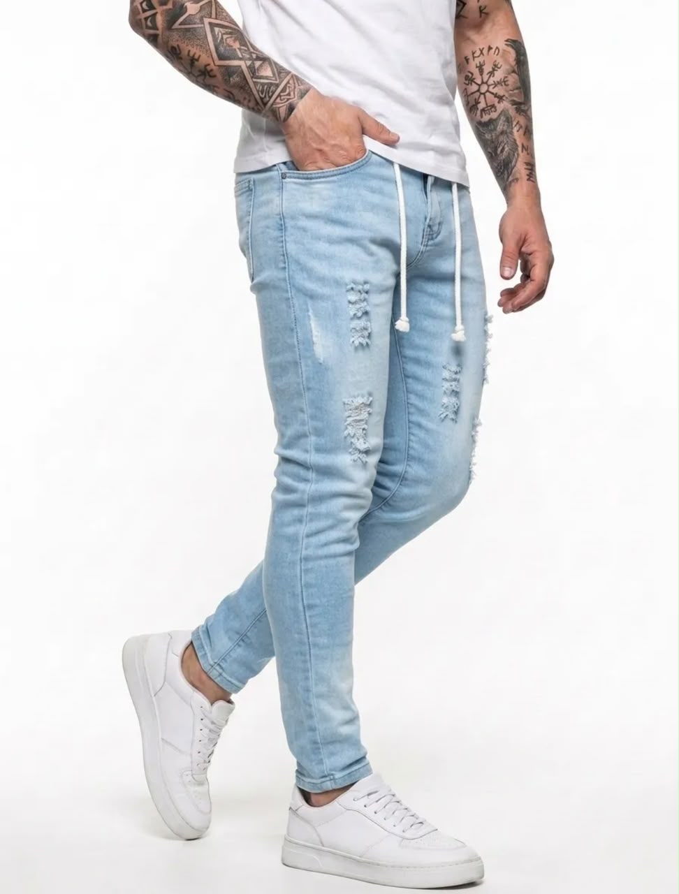 Calça jeans masculina skinny destroyed