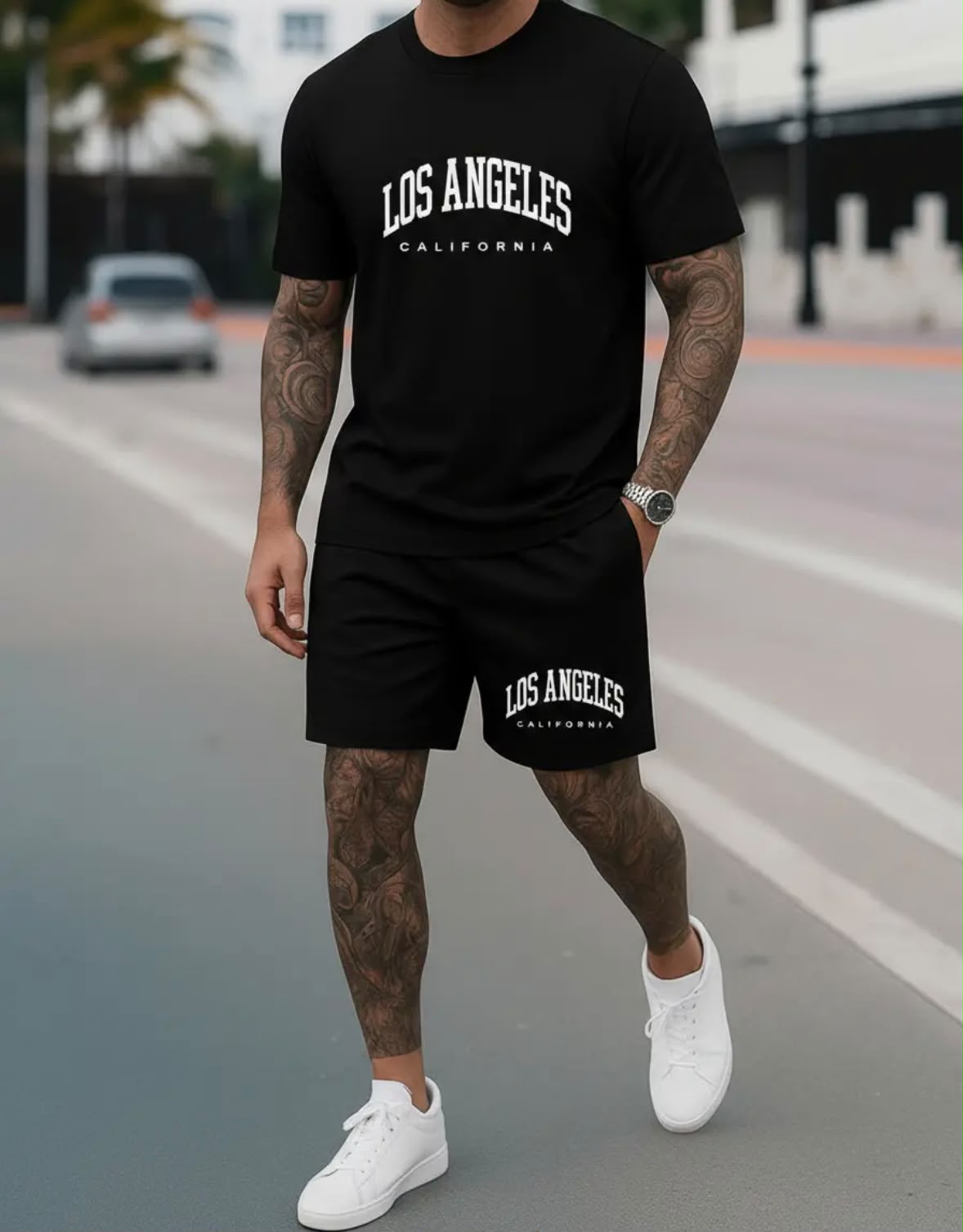 Conjunto Masculino de Moletom Short e Camiseta Los Angeles