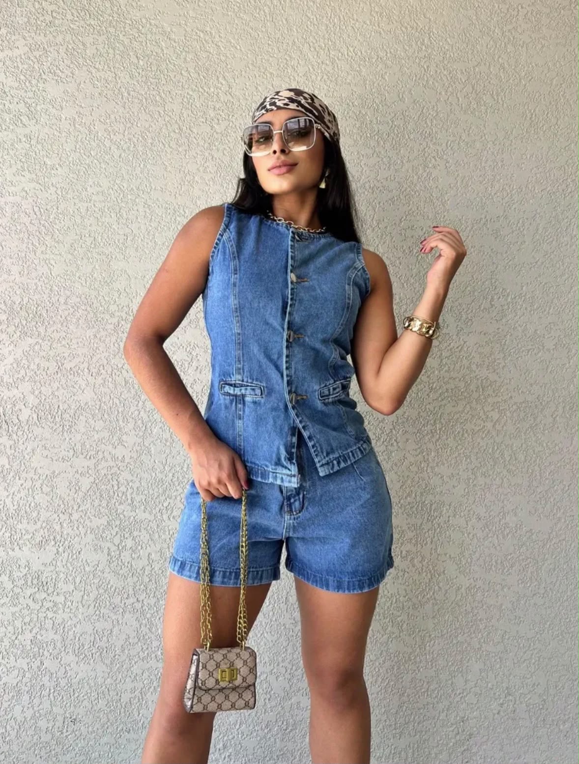 Conjunto Jeans Feminino Colete com Short