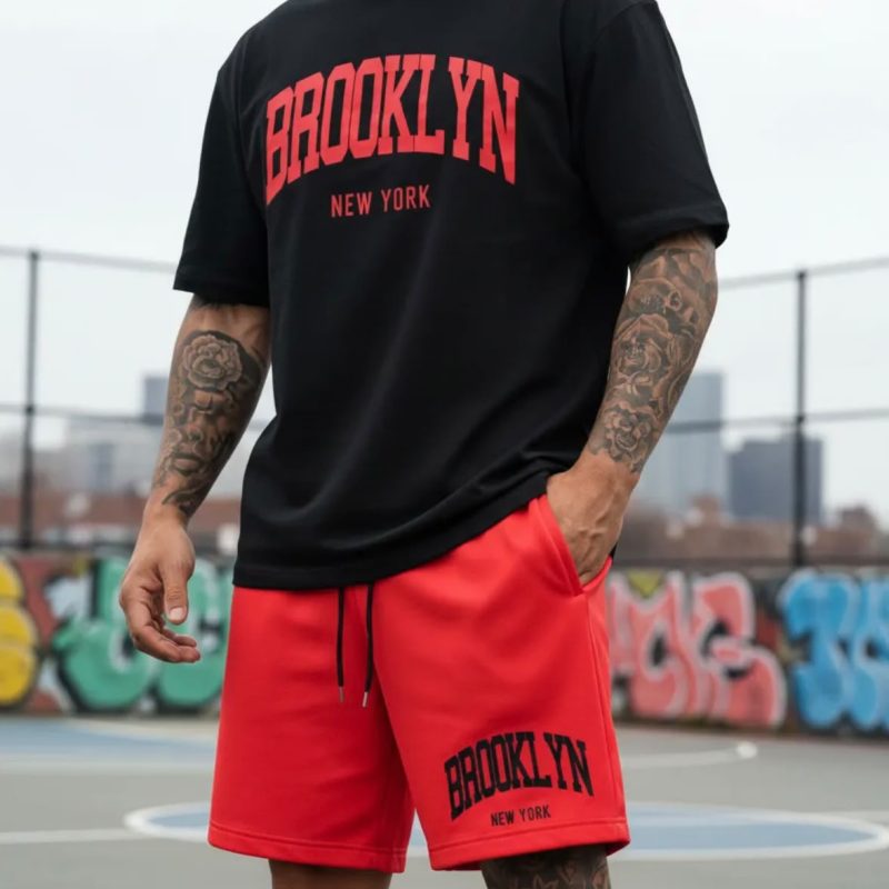 Conjunto Masculino Moletom Bermuda com Camiseta Brooklyn