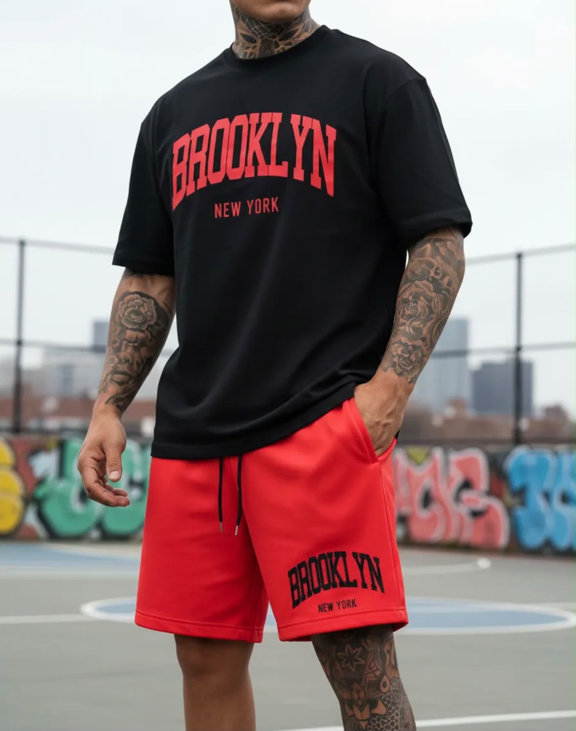 Conjunto Masculino Moletom Bermuda com Camiseta Brooklyn