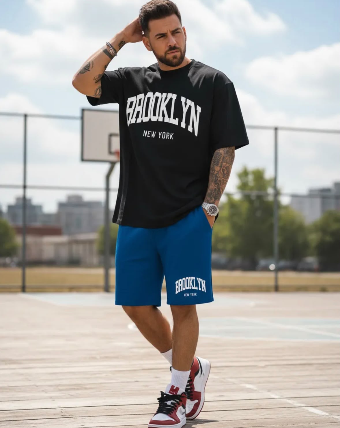 Conjunto Masculino Moletom Bermuda com Camiseta Brooklyn - Imagem 4