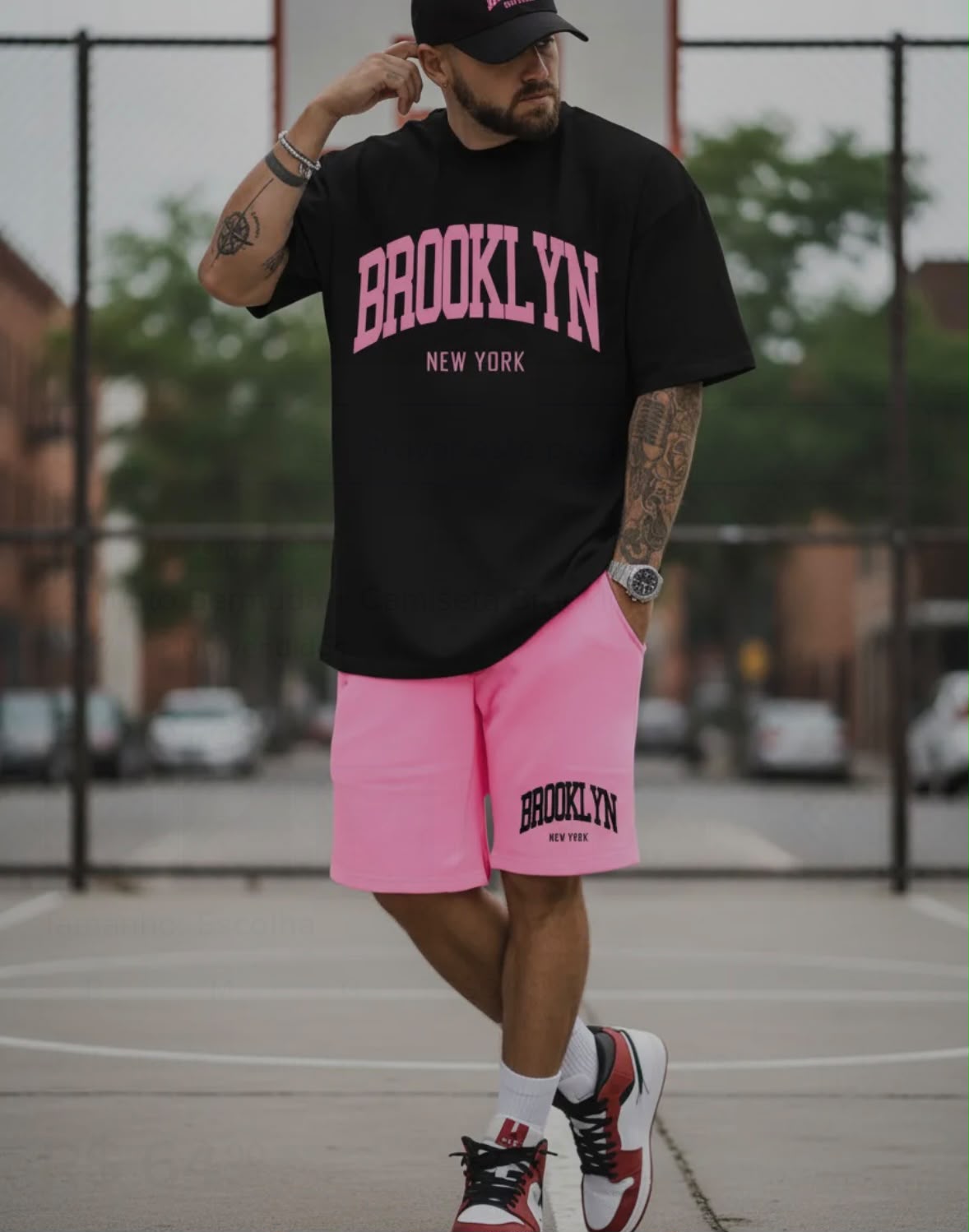 Conjunto Masculino Moletom Bermuda com Camiseta Brooklyn - Imagem 5