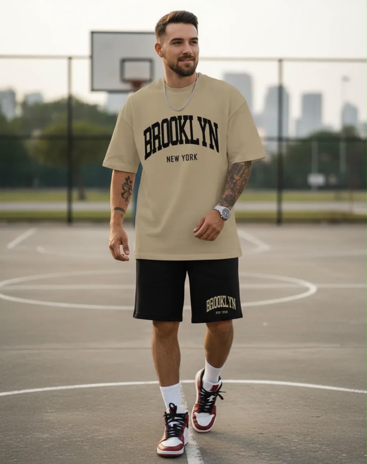 Conjunto Masculino Moletom Bermuda com Camiseta Brooklyn - Imagem 7