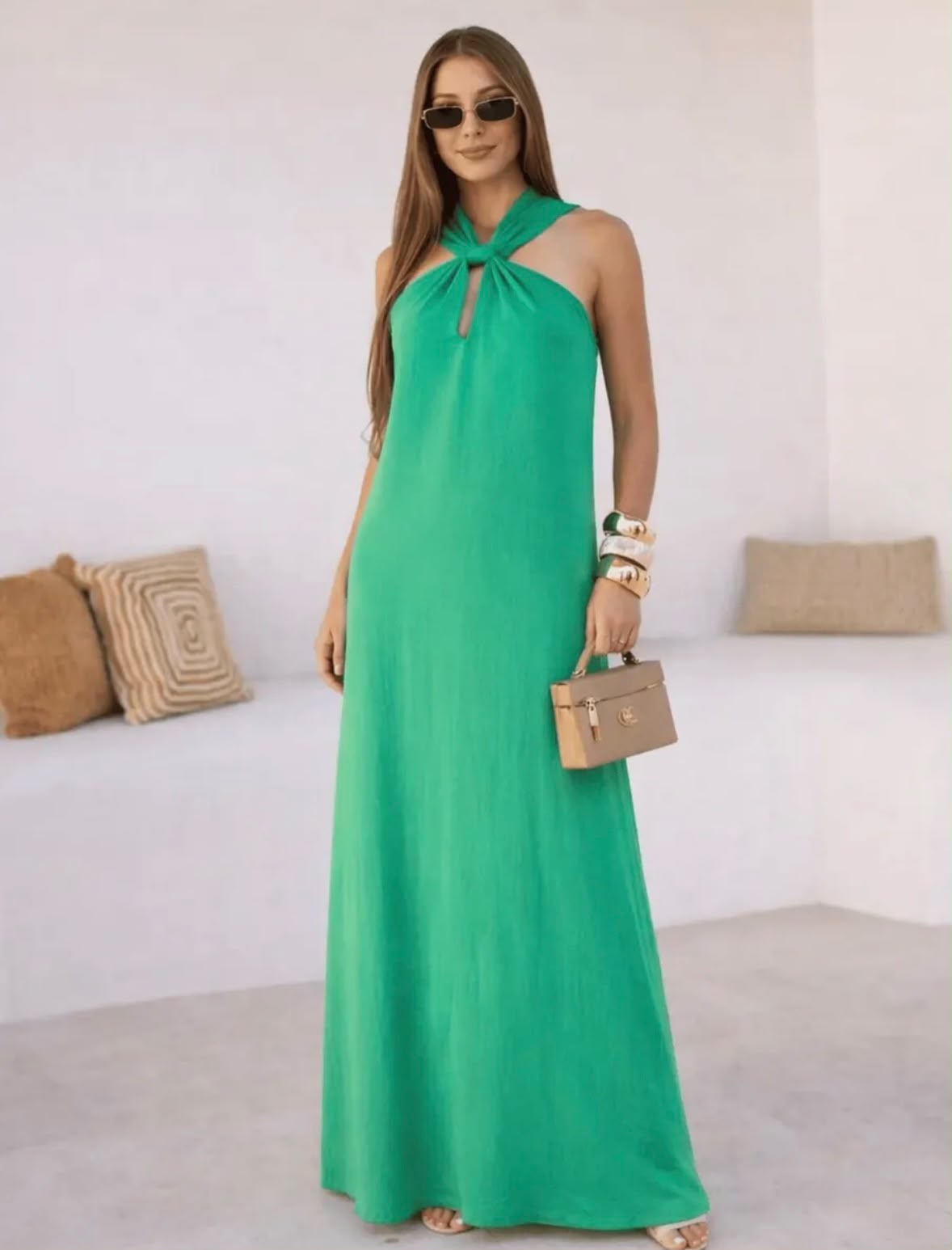 Vestido longo com Gola Alta Cruzada - Imagem 5