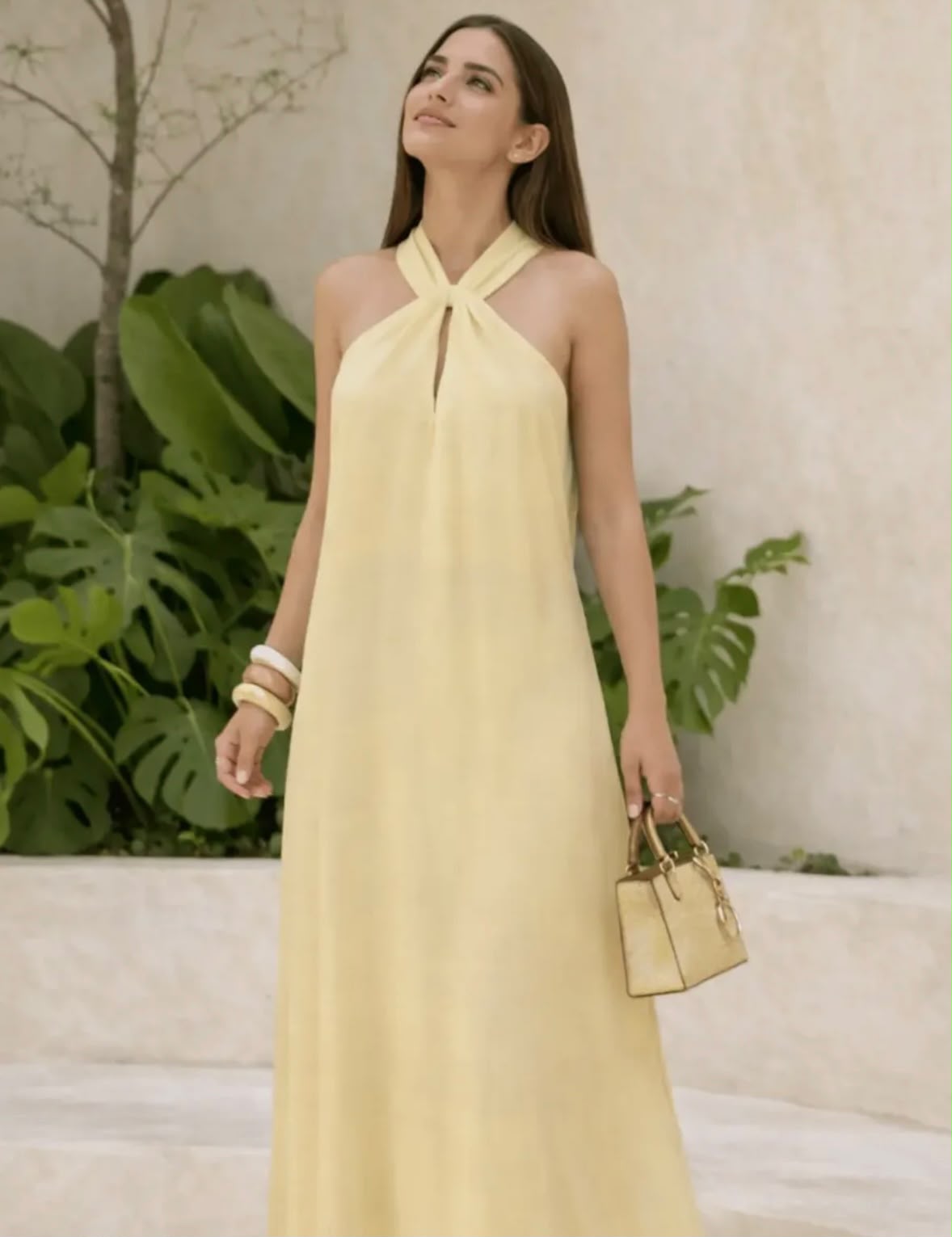 Vestido longo com Gola Alta Cruzada - Imagem 3