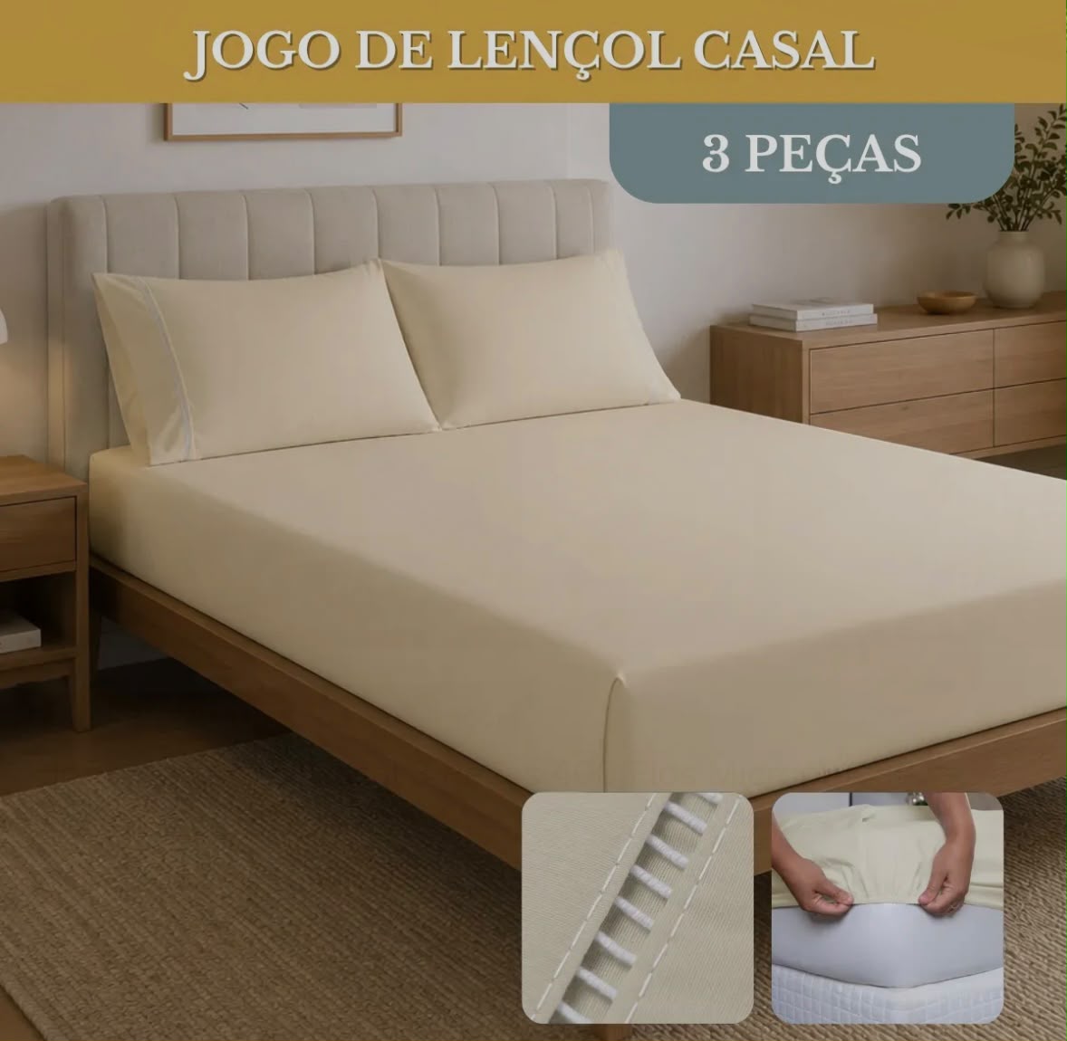 Conjunto de Lençol de Casal com 3 Peças - Imagem 4