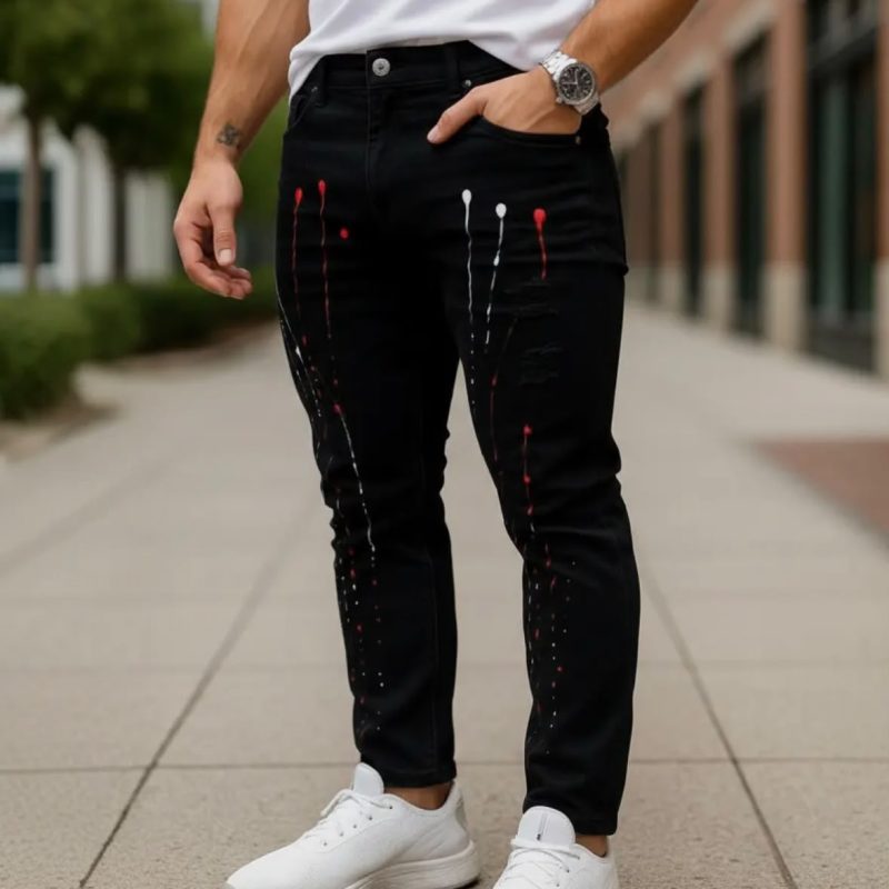 Calças Jeans Skinny Masculinas Pintadas