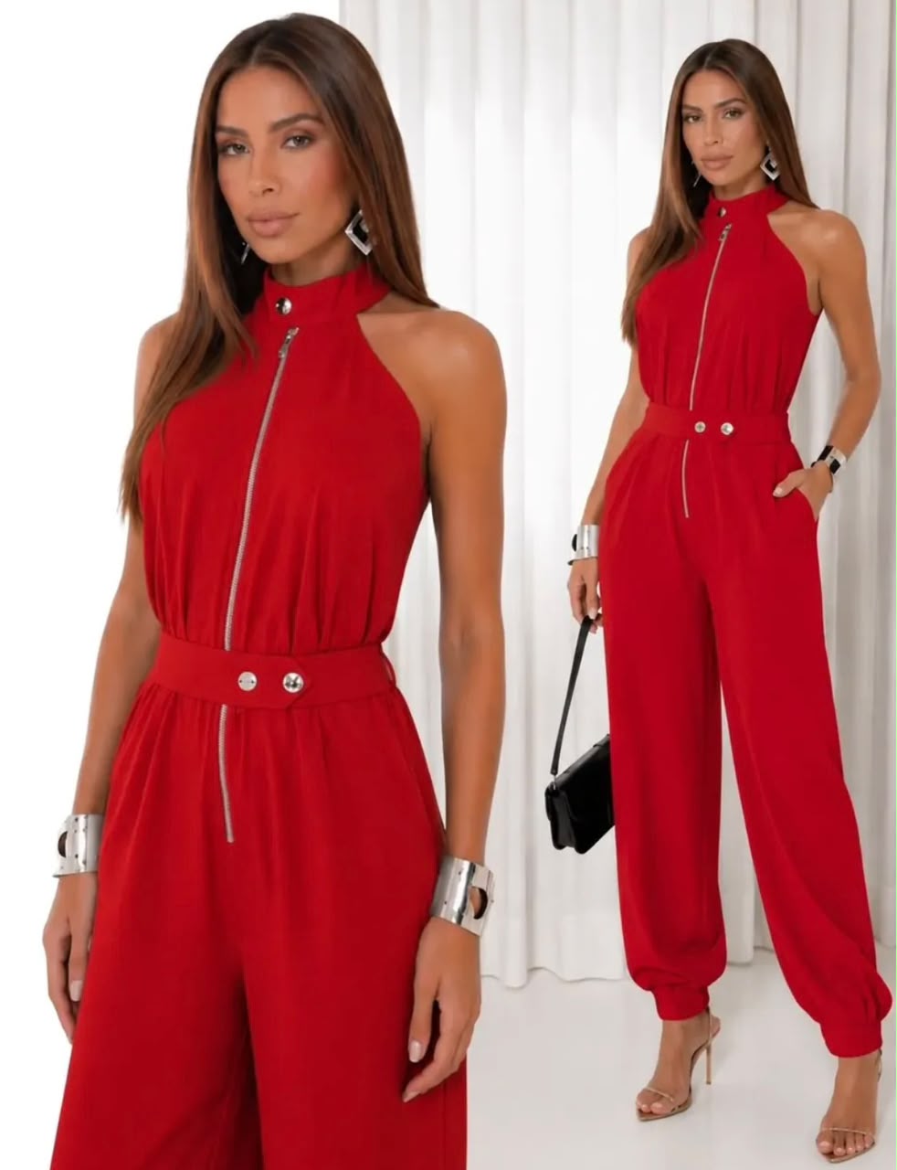 Macacão Longo Pantalona com Zíper Frontal - Imagem 2
