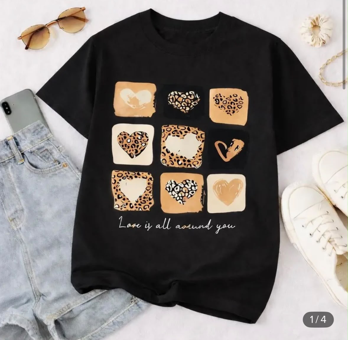 Blusas Feminina de Manga Manga Curta de Corações - Imagem 2