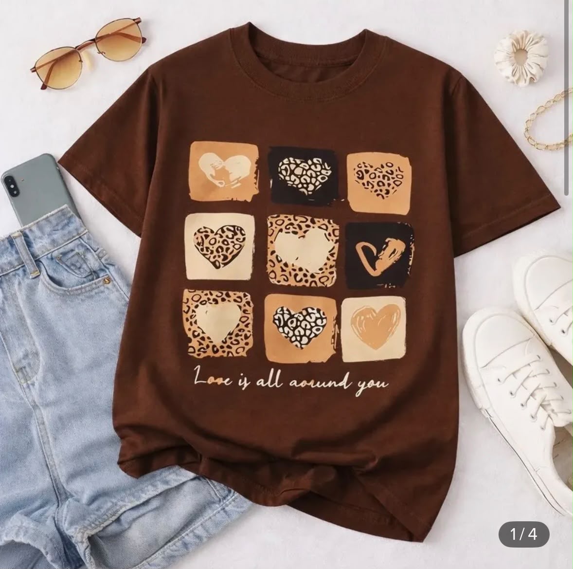 Blusas Feminina de Manga Manga Curta de Corações