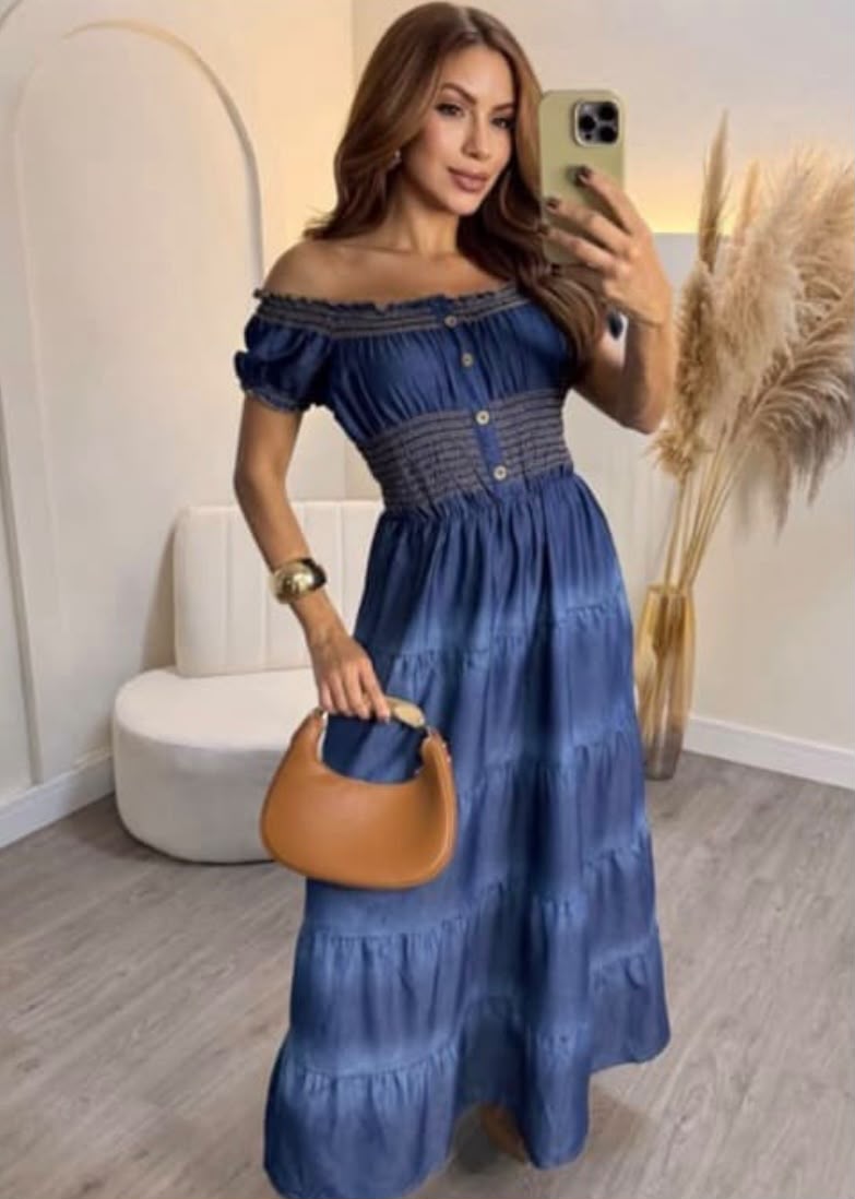 Vestido Longo Jeans Ciganinha